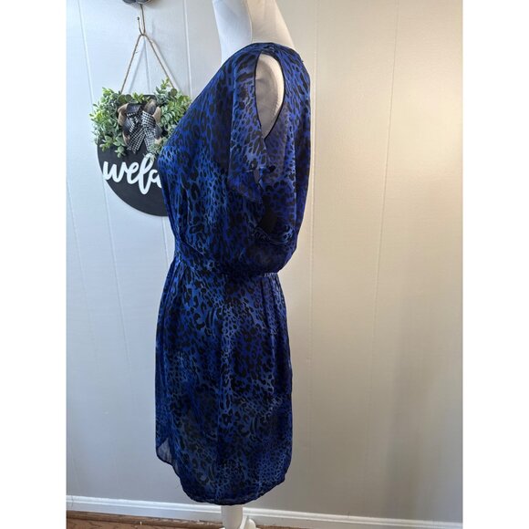 W118 by Walter Baker Blue Leopard Print Sleeveless Dress With Back Zipper & Poly - Picture 2 of 9